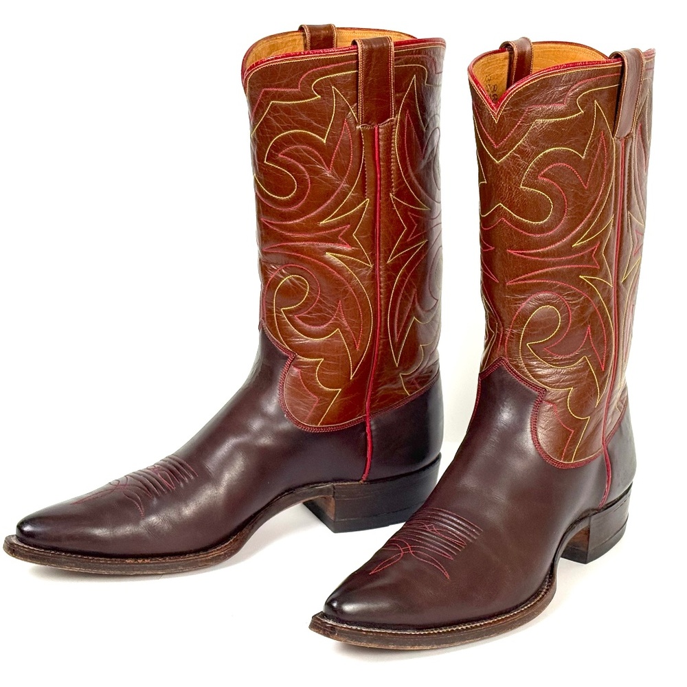 Olsen Stelzer Classic Cowboy Boots - Mens 9.5C Tutone Brown Calfskin Excellent